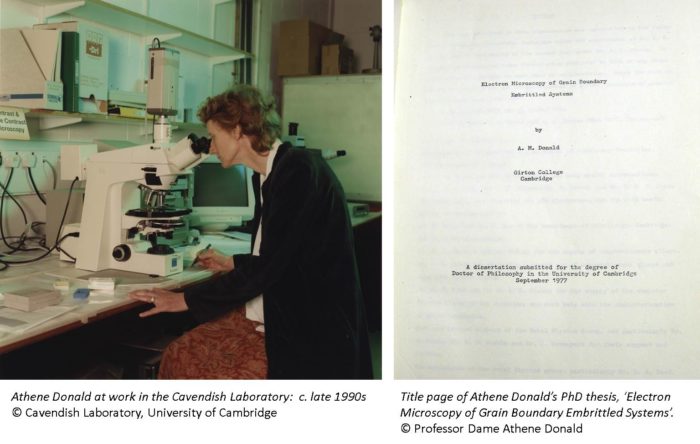 Athene Donald in Cavendish Laboratory c. late 1990s. Title page of PhD thesis.