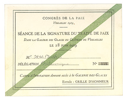 William Malkin's invitation to the Versailles Conference, the conference details are listed in French