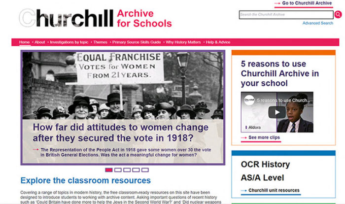 Screenshot from the Churchill Archive for Schools website