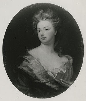 Black and white image of a portrait painting of Sarah Churchill