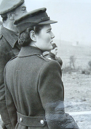Black and white photo of Mary Churchill in uniform, looking away from the camera
