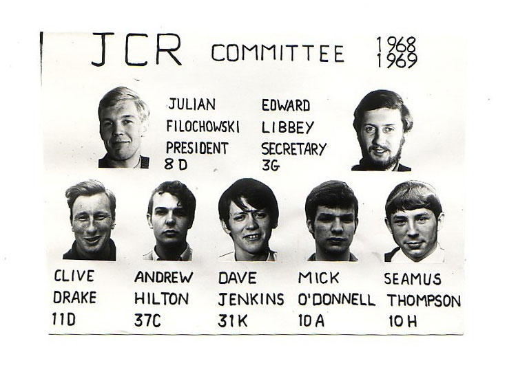 A poster with black and white headshot photos of the JCR committee members 1968-1969