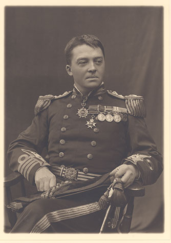 Black and white portrait photograph of Admiral Fisher in dress uniform