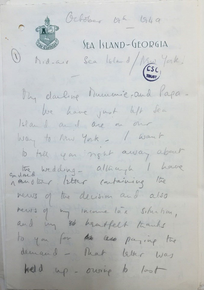 A handwritten letter from Sarah Churchill, beginning "My darling Mummie and Papa"