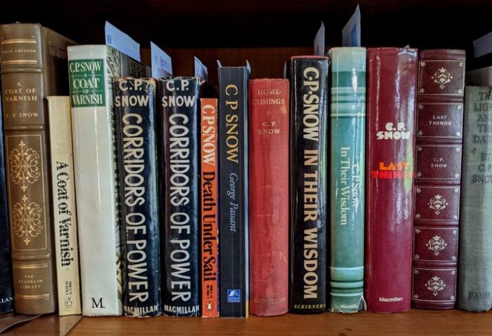 Bookshelf with a collection of books by C.P. Snow