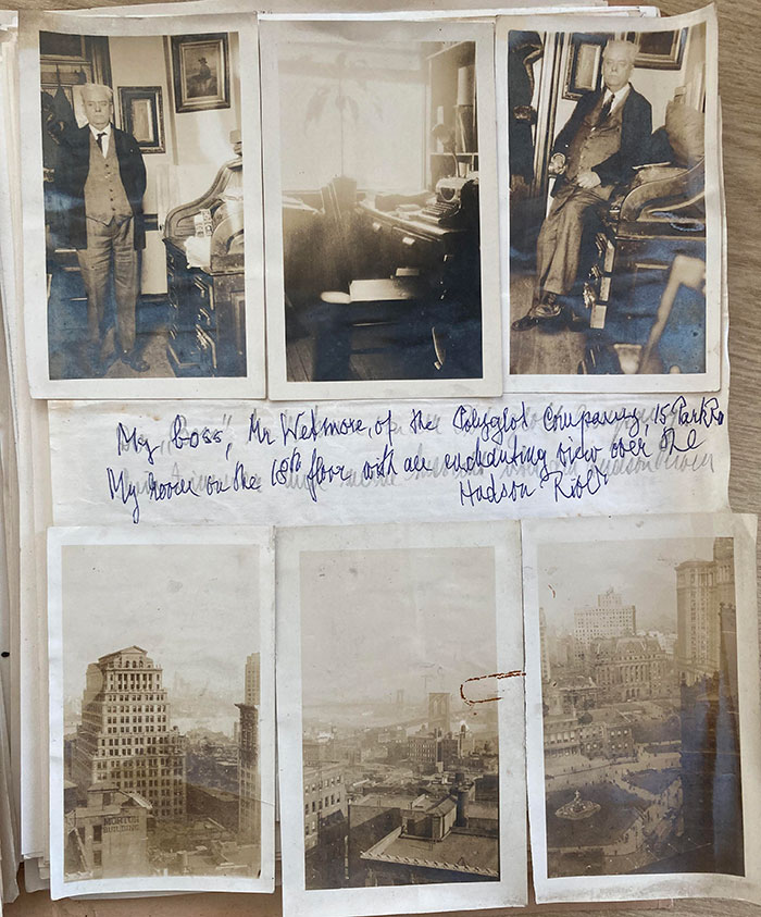 Photographs taken by Rabel of her boss and various buildings in the United States