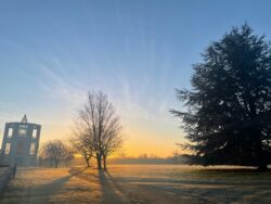 Sunrise over sports field in early January