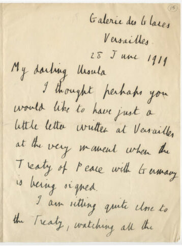 First page of a letter from Maurice Hankey to his daughter Ursula written during the signing of the Paris Peace Treaty. Reference: HNKY 4/11/15