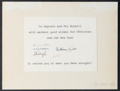 Photograph of a card sent to the Roskills at Christmas