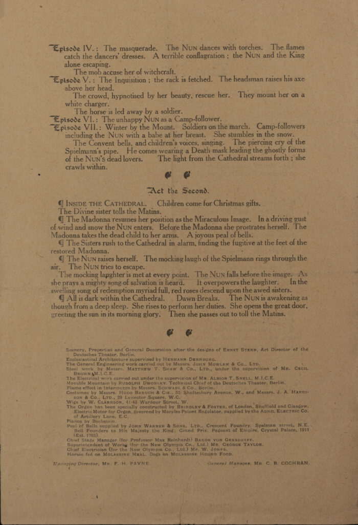 Second page of a synopsis of The Miracle