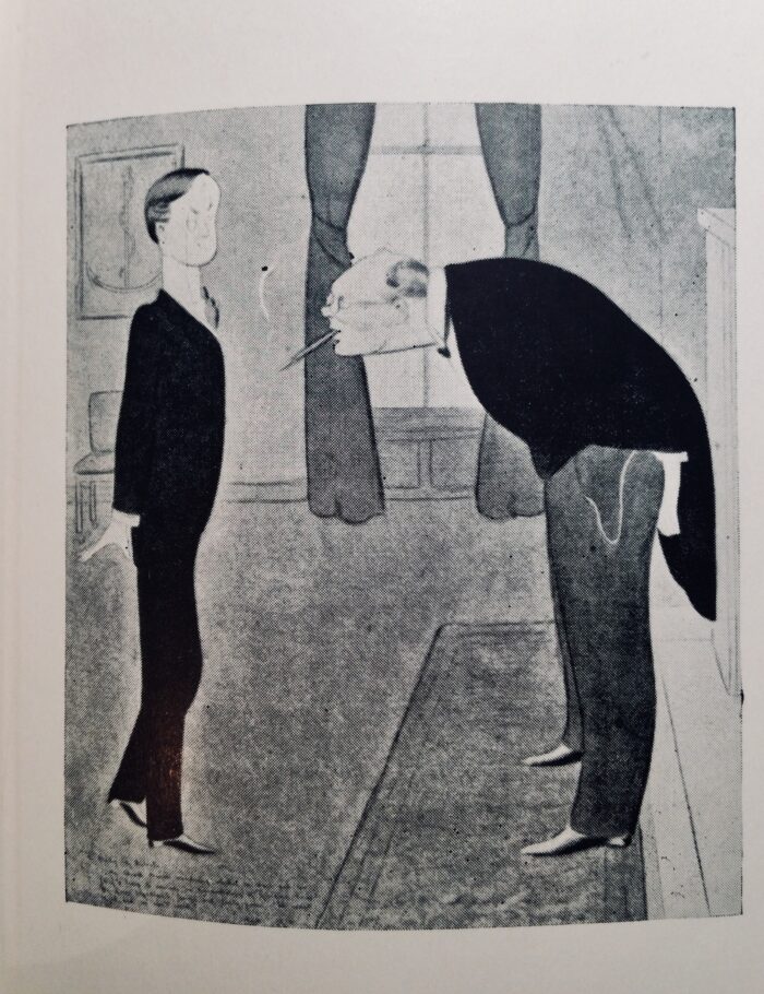 Black and white cartoon of Churchill and Edward Marsh by Max Beerbohm