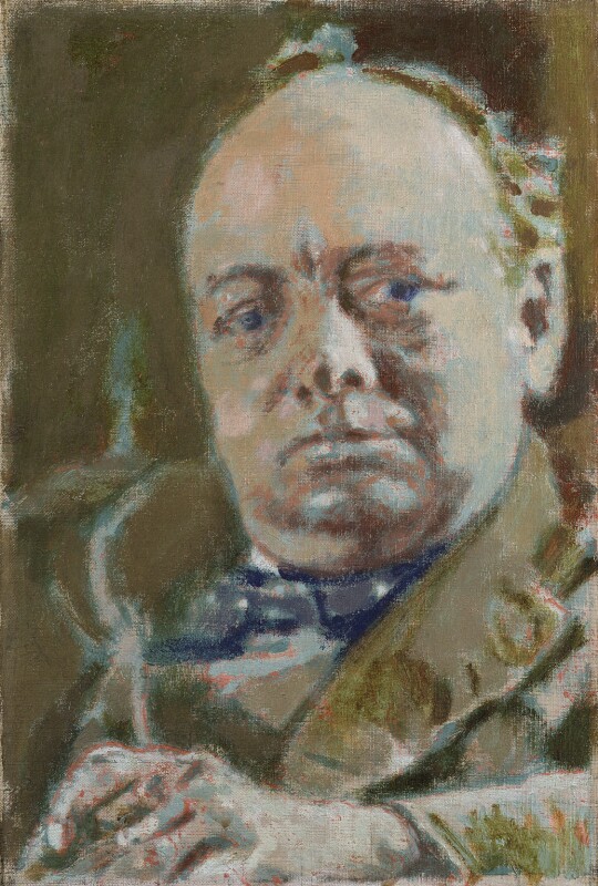 Colour photo of a portrait of Churchill